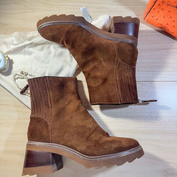 Dolce Vita Martey H2O Wide Suede Ankle Boots | Size 8W | Cocoa Brown Lug Sole Pl - Picture 6 of 8